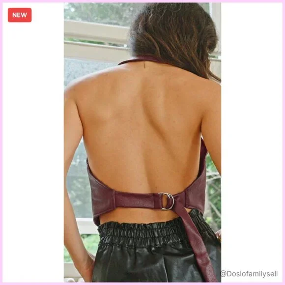 PU Leather Halter Tank Top Sexy Deep V Neck Asymmetrical Vest Corset Party Wear